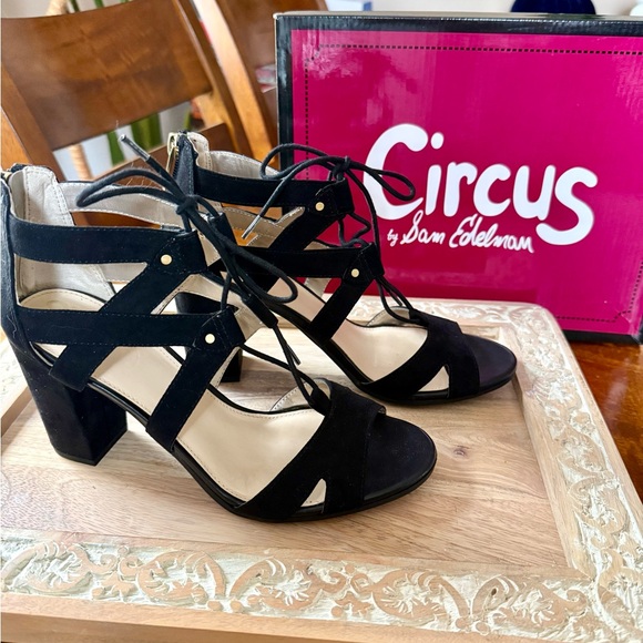 Circus by Sam Edelman Shoes - Circus by Sam Edelman Emilia Black Suede Lace-Up Block Heels